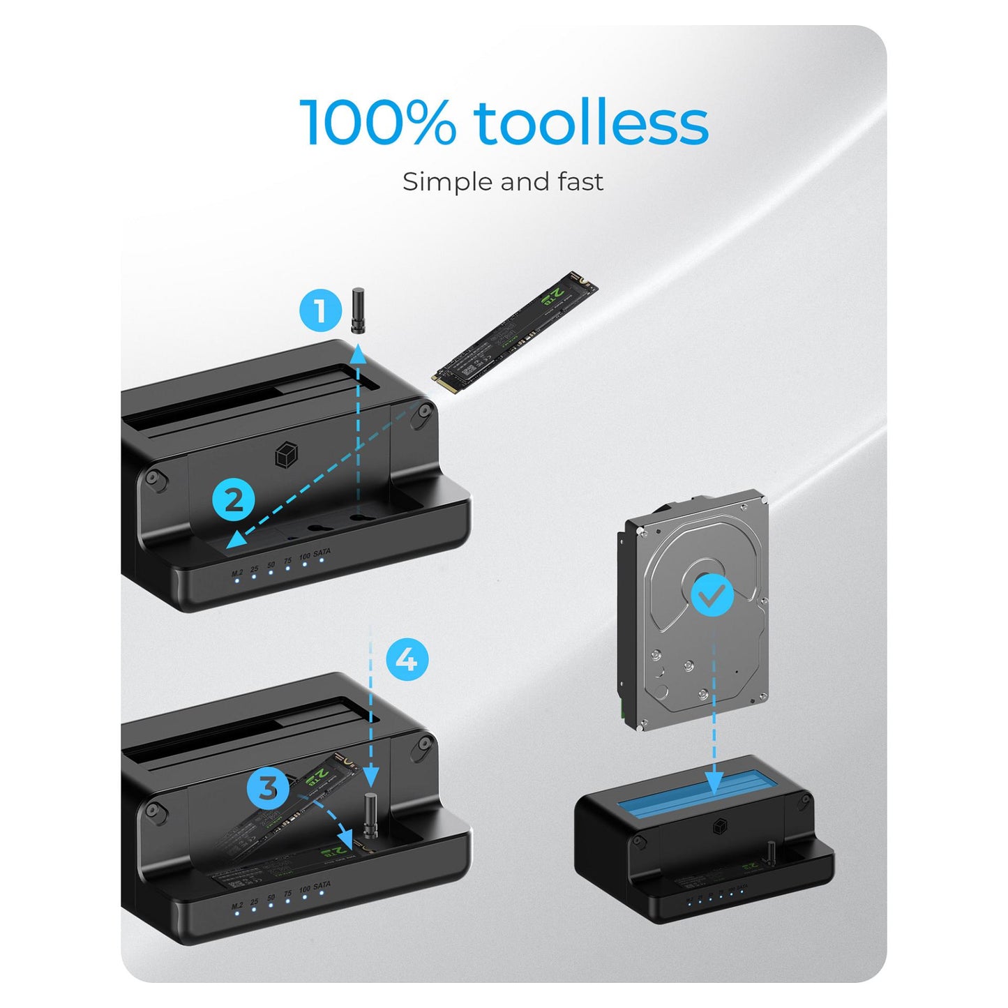 ICY BOX IB-2914MSCL-C31 Klon- und DockingStation für M.2 NVMe SSD und 3.5"/2.5" SATA HDD/SSD