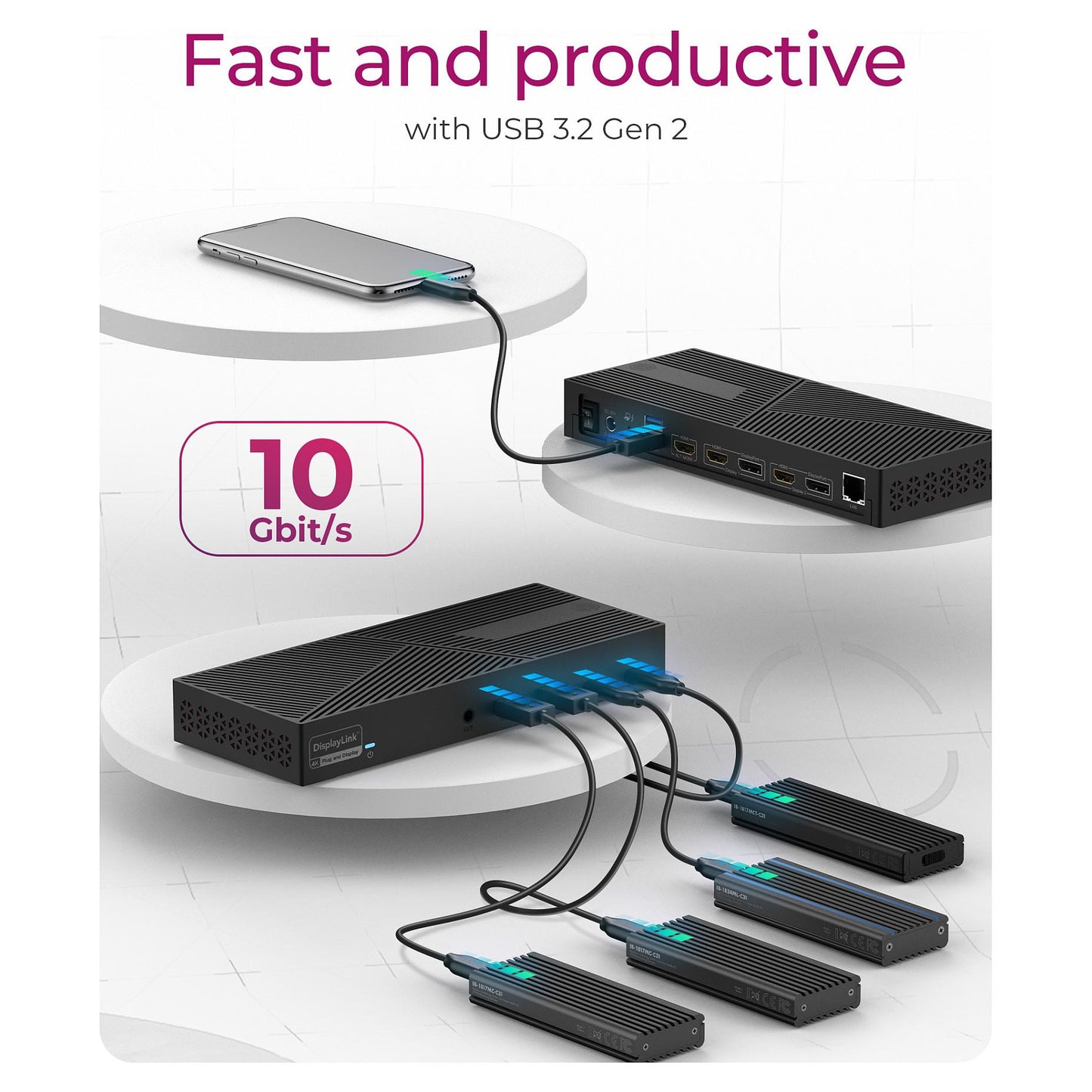 D Dockingtation 4xUSB-A/2xUSB-C/2xHDMI/DisplayPort ICY BOX Black