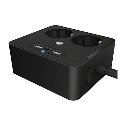 Steckdosenleiste Doppelsteckdose + 2x USB-Port ICY BOX Black