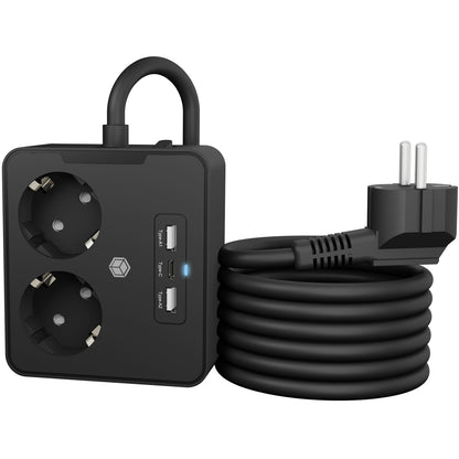 Steckdosenleiste Doppelsteckdose + 2x USB-Port ICY BOX Black