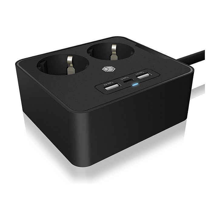 Steckdosenleiste Doppelsteckdose + 2x USB-Port ICY BOX Black