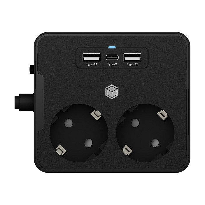 Steckdosenleiste Doppelsteckdose + 2x USB-Port ICY BOX Black