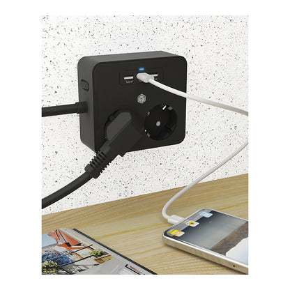Steckdosenleiste Doppelsteckdose + 2x USB-Port ICY BOX Black