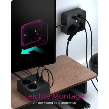 Steckdosenleiste Doppelsteckdose + 2x USB-Port ICY BOX Black