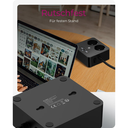 Steckdosenleiste Doppelsteckdose + 2x USB-Port ICY BOX Black