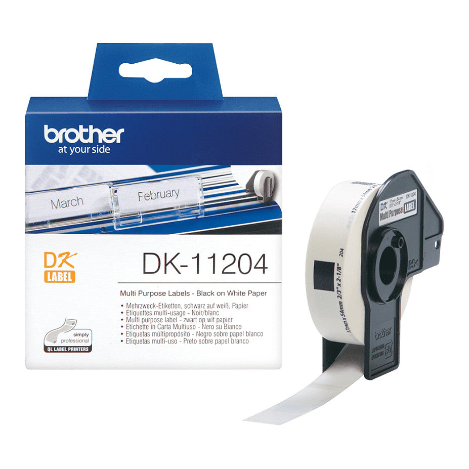 Brother DK11204 Einzeletiketten Schwarz auf Weiß 17x54mm 400 Stück