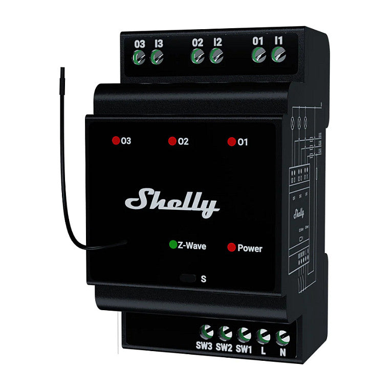 Shelly Relais "Wave" Hutschiene Pro 3 Relais max. 48 A 3 Phasen 3x 16A Z-Wave
