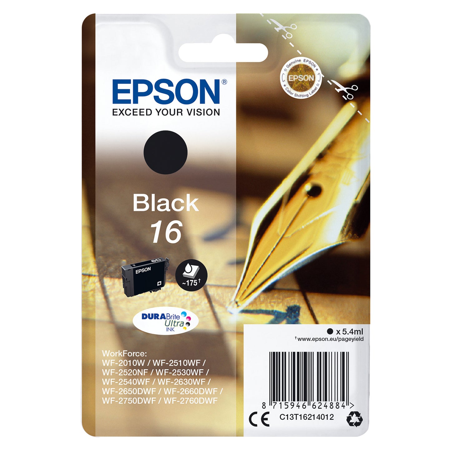 Epson Tinte 16 C13T16214012 Schwarz bis zu 175 Seiten