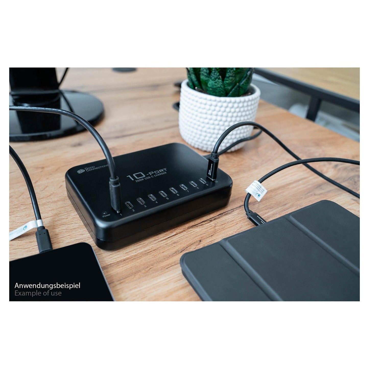 GoodConnections USB Desktop Schnellladestation 200W 10-Port USB-C Schwarz