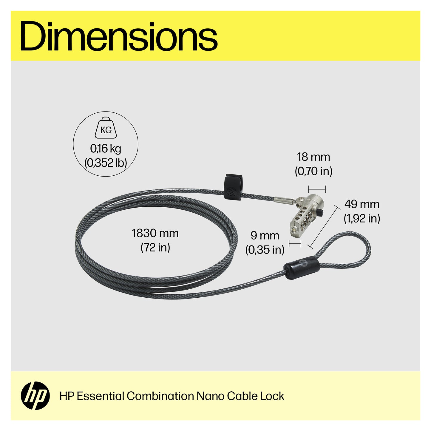 HP Essential Nano Combination Cable Lock
