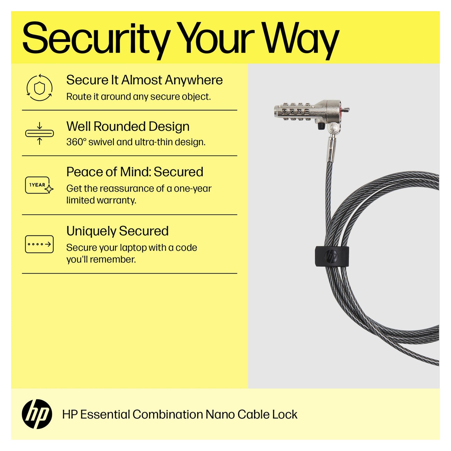 HP Essential Nano Combination Cable Lock