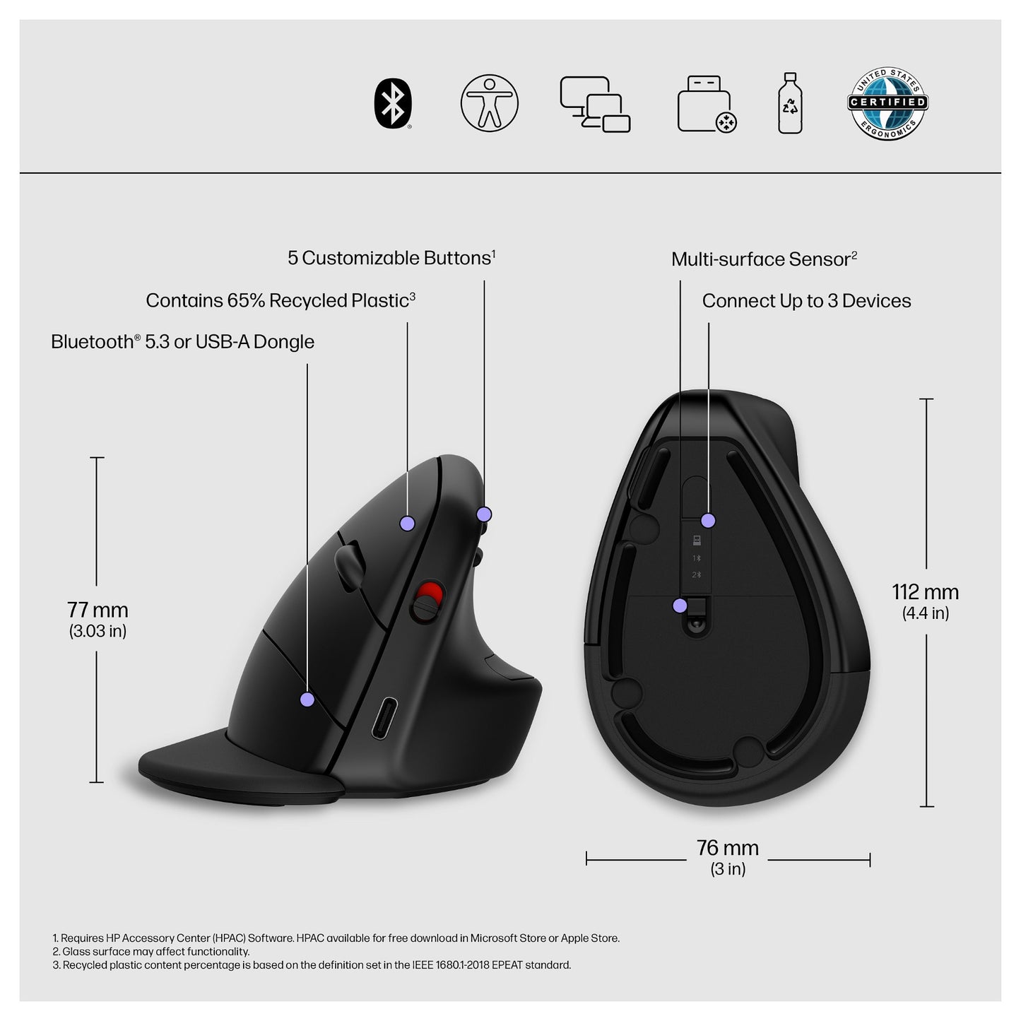 HP 925 Ergonomic Vertical Wireless Mouse