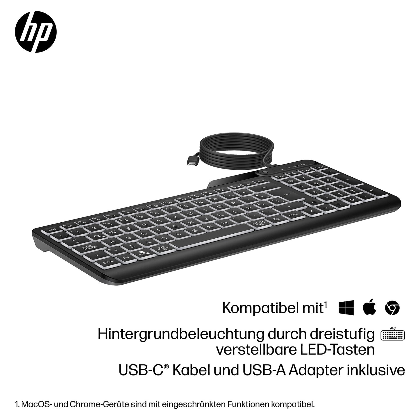 HP 405 Multi-Device Backlit Wired Keyboard SmartBuy
