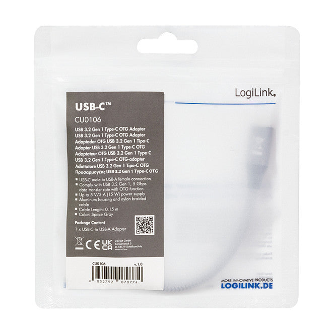 LogiLink USB-C > USB 3.2 (ST-BU) 0,15m Adapter Grau