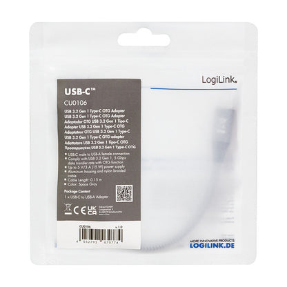 LogiLink USB-C > USB 3.2 (ST-BU) 0,15m Adapter Grau