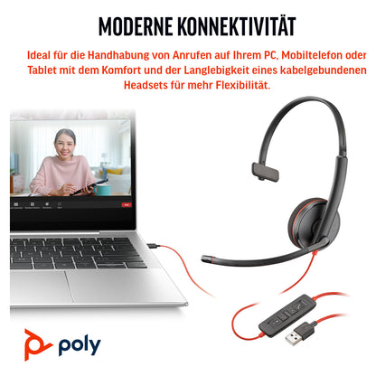 HP Poly Headset Blackwire C3210 Mono USB-C/A (bulk schwarz)