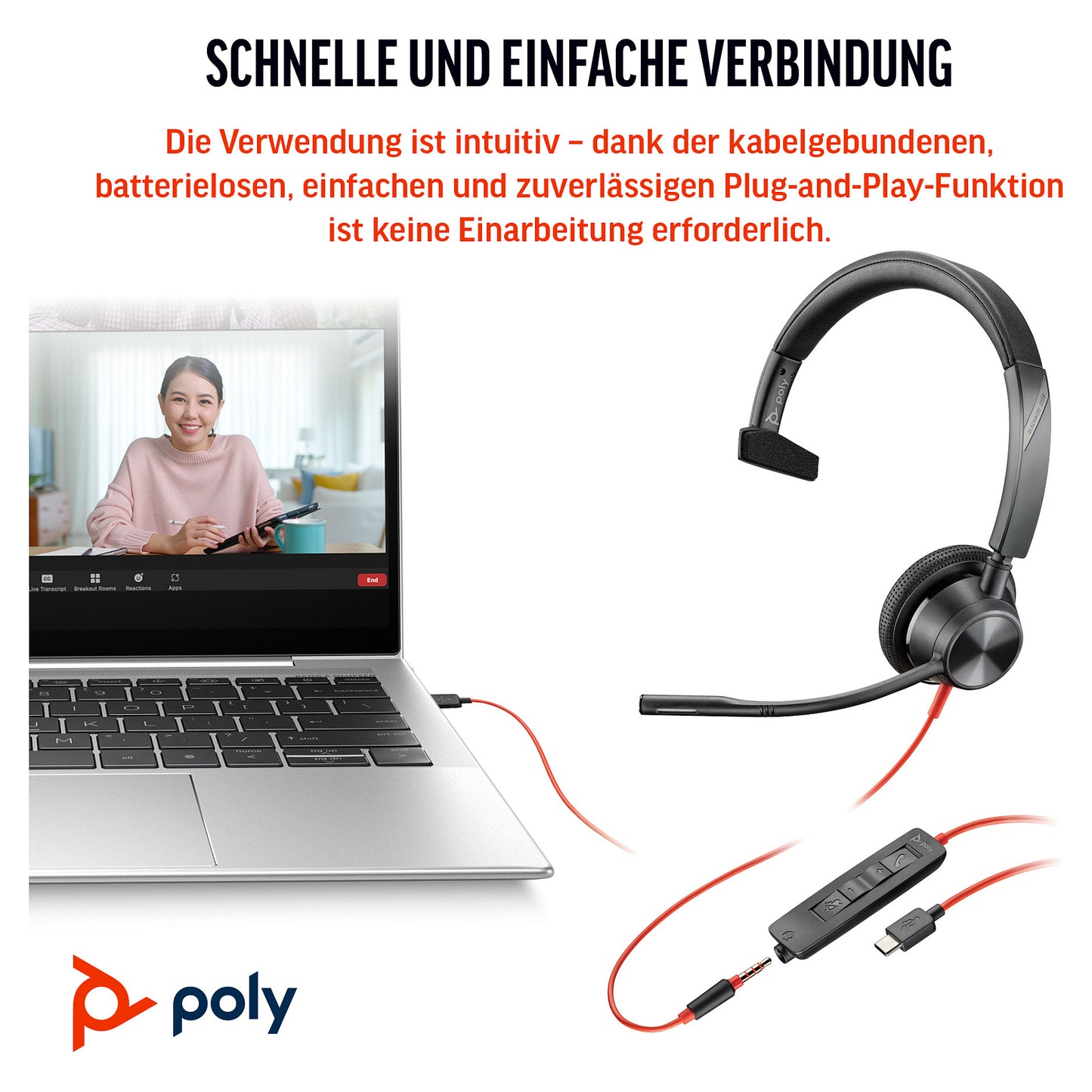HP Poly Headset Blackwire C3315-M Mono USB-C/A & 3.5 mm Teams