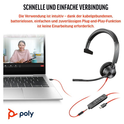 HP Poly Headset Blackwire C3315-M Mono USB-C/A & 3.5 mm Teams
