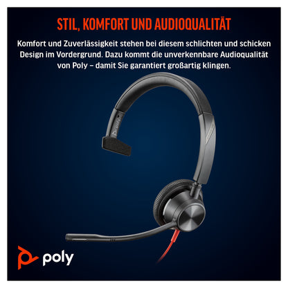 HP Poly Headset Blackwire C3315-M Mono USB-C/A & 3.5 mm Teams