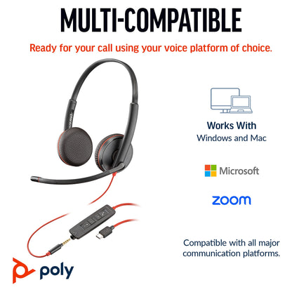 HP Poly Headset Blackwire C3225 Stereo USB-C/A & 3.5 mm