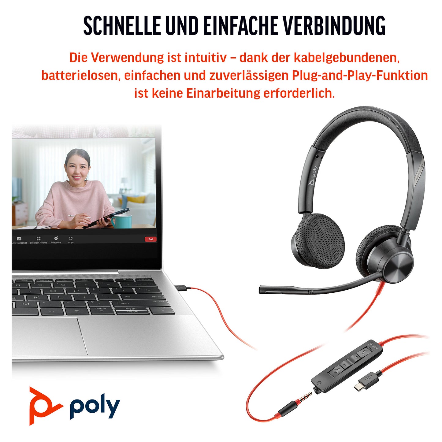 HP Poly Headset Blackwire C3325 Stereo USB-C/A & 3.5 mm