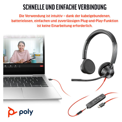 HP Poly Headset Blackwire C3325 Stereo USB-C/A & 3.5 mm