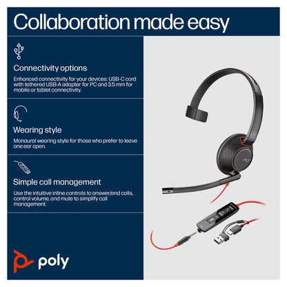 HP Poly Headset Blackwire C5210 Mono USB-C/A & 3.5 mm (bulk)