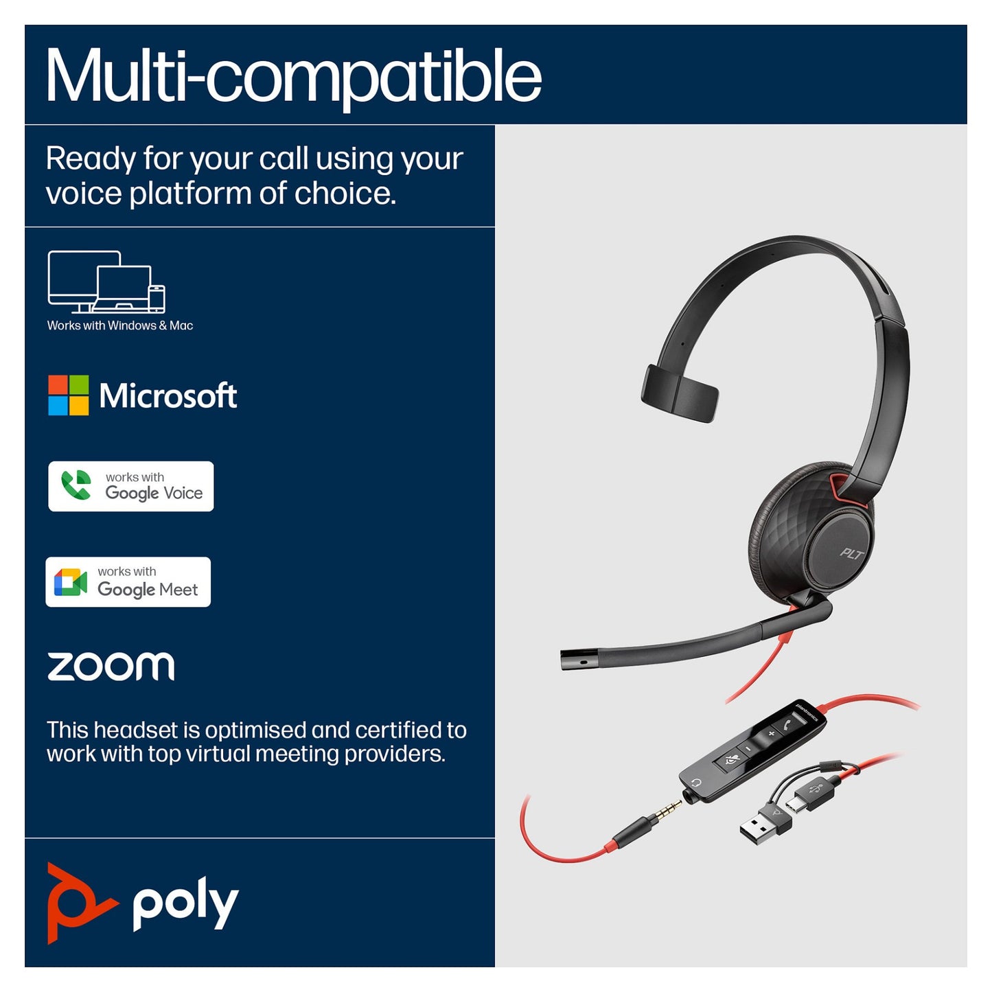 HP Poly Headset Blackwire C5210 Mono USB-C/A & 3.5 mm (bulk)