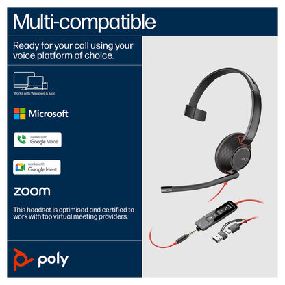 HP Poly Headset Blackwire C5210 Mono USB-C/A & 3.5 mm (bulk)