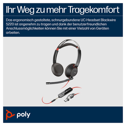 HP Poly Headset Blackwire C5220 Stereo USB-C/A & 3,5 mm (bulk)