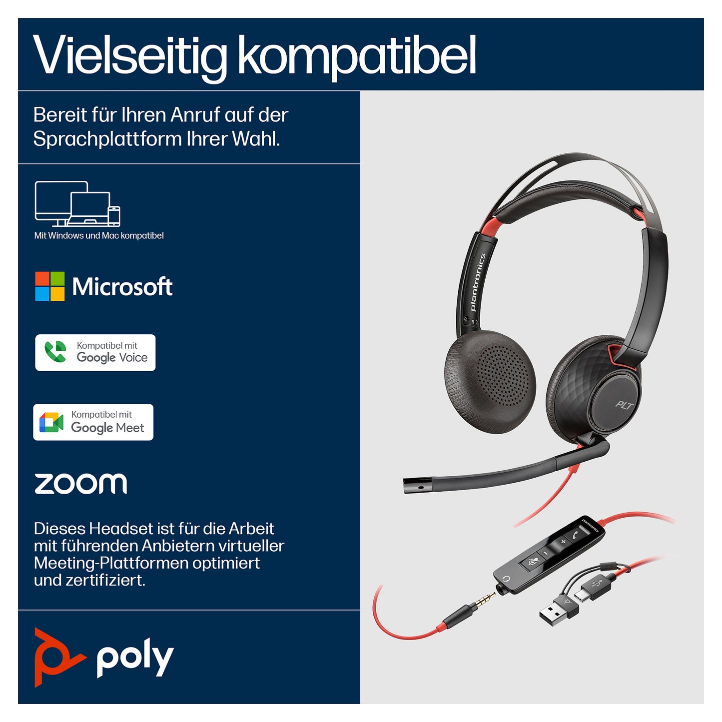 HP Poly Headset Blackwire C5220 Stereo USB-C/A & 3,5 mm (bulk)