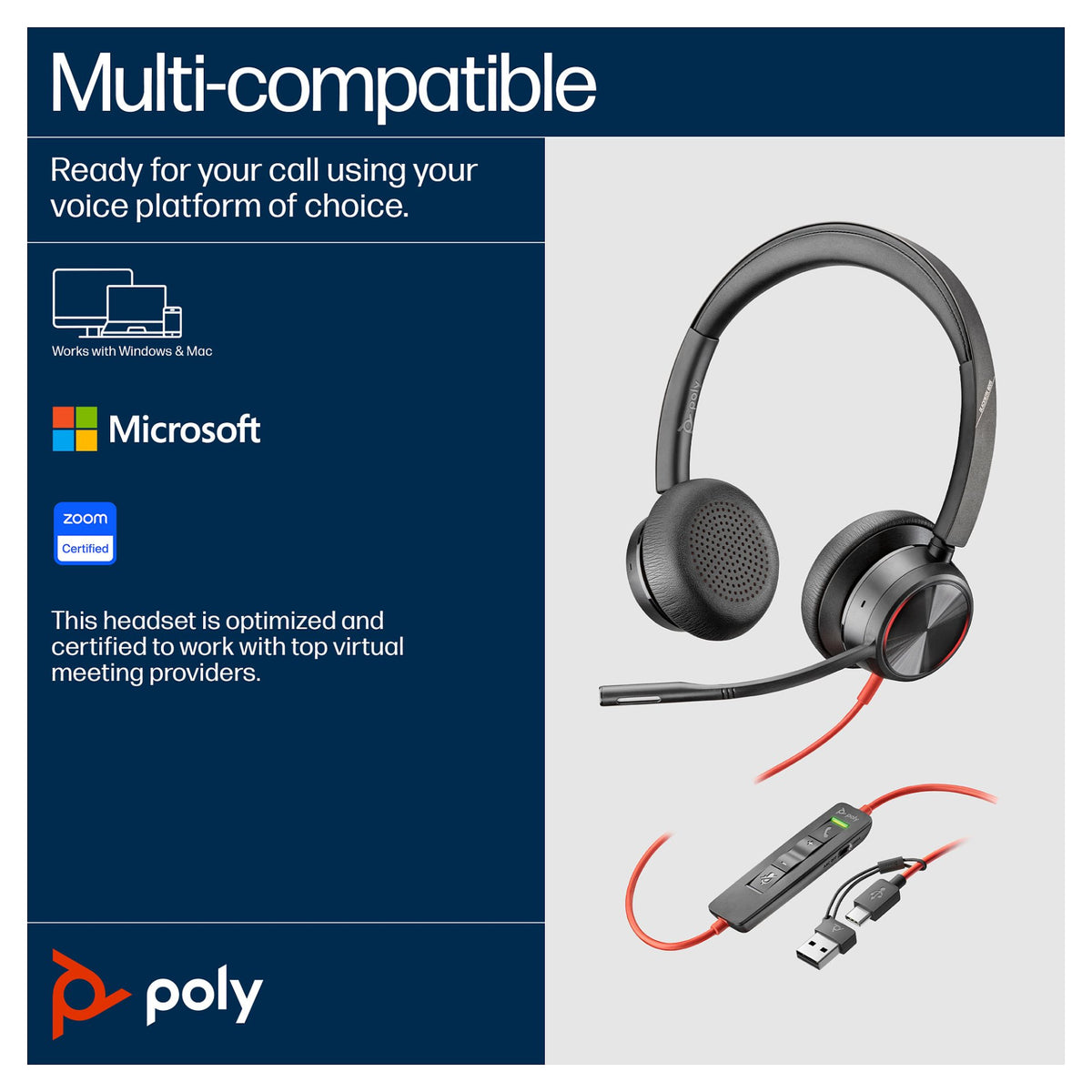 HP Poly Headset Blackwire C8225 Stereo USB-C/A