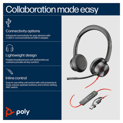 HP Poly Headset Blackwire C8225 Stereo USB-C/A