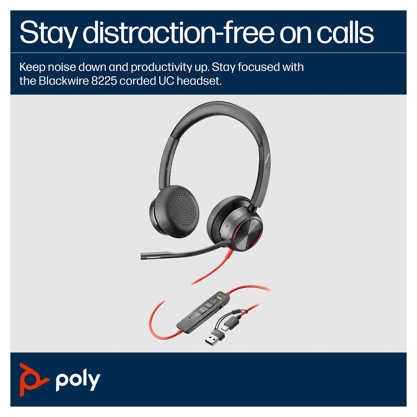 HP Poly Headset Blackwire C8225-M Stereo USB-C/A Teams