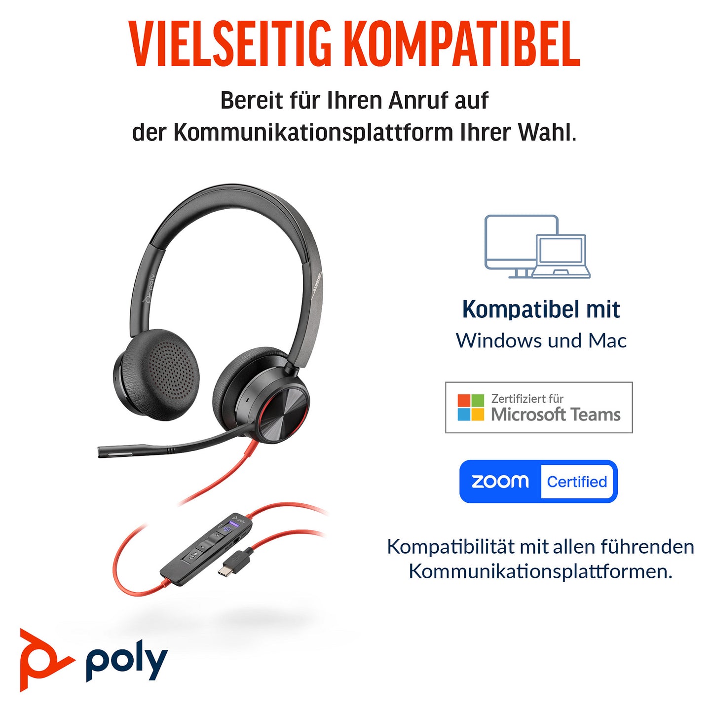 HP Poly Headset Blackwire C8225-M Stereo USB-C/A Teams