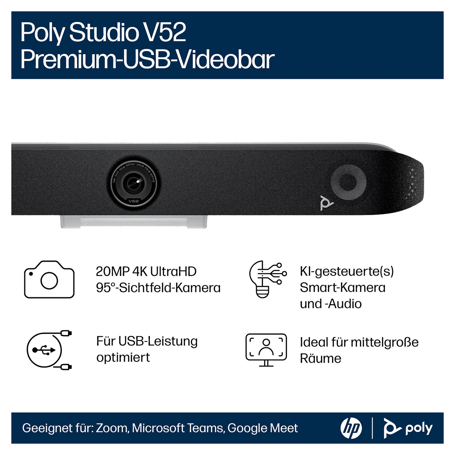 HP Poly Studio V52 USB 4K Videobar Teams