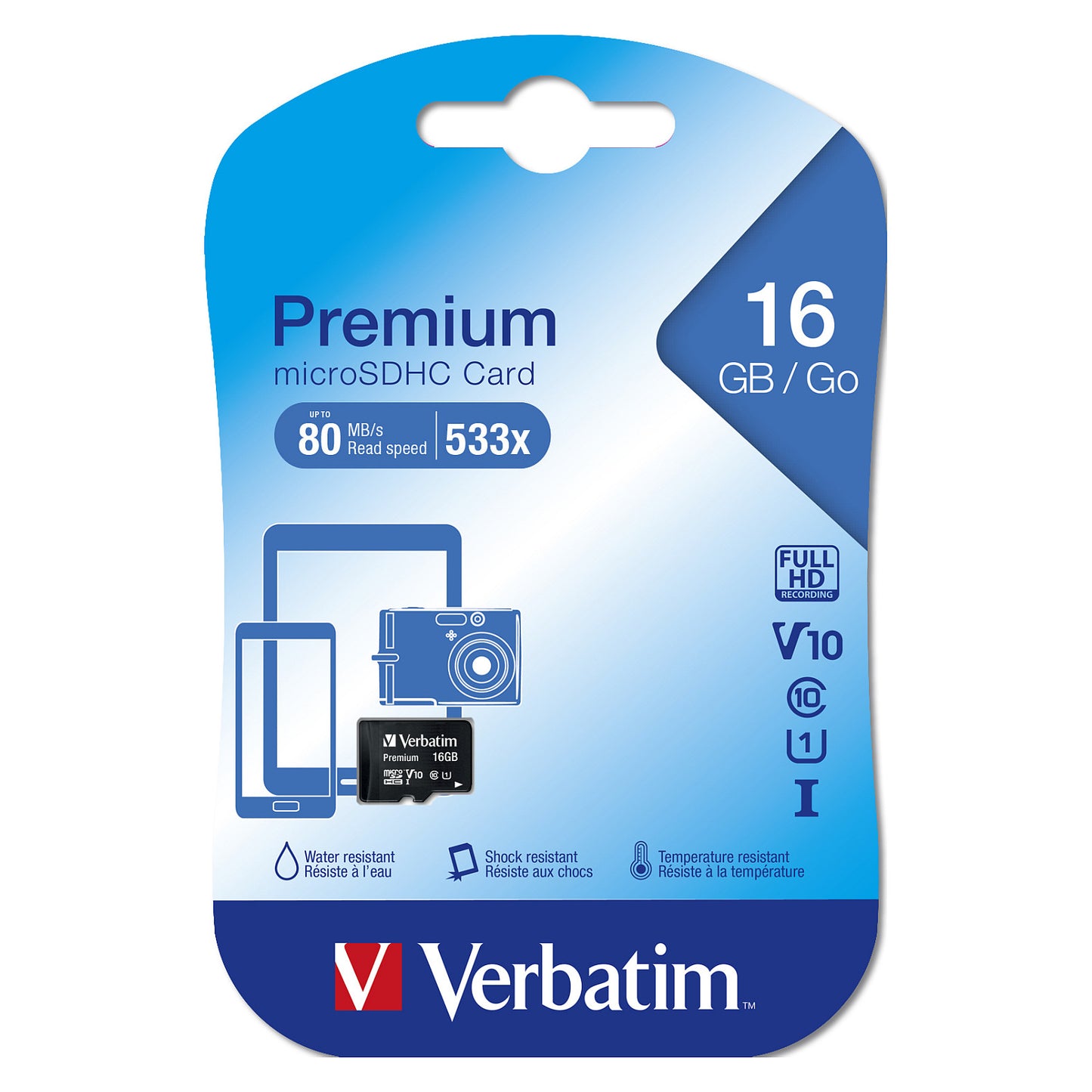 CARD 16GB Verbatim Premium MicroHC 80MB/s