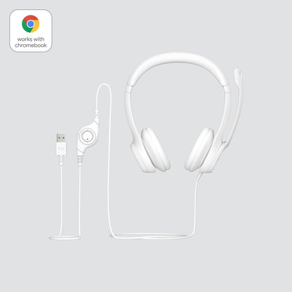 LOGITECH H390 Headset on-ear wired USB-A off-white