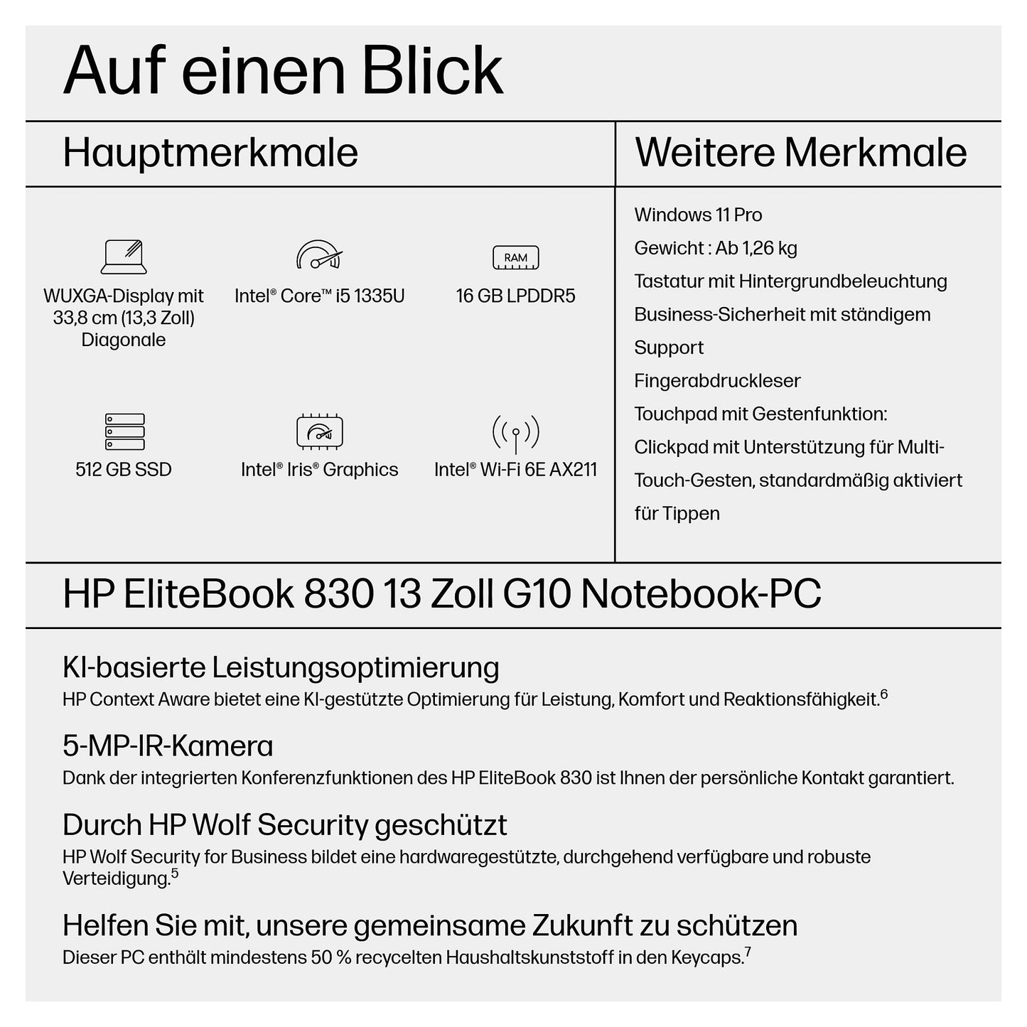 HP EliteBook 830 G10 i5-1335U16GB 512GB/SSD UMA WWAN Wi-Fi 6e FPR W11P 3J Gar (DE)