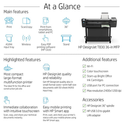 HP DesignJet T830 610 mm (24"") Multifunktionsdrucker Farbe Tintenstrahl -(F9A28D#B19) (F9A28D#B19)"