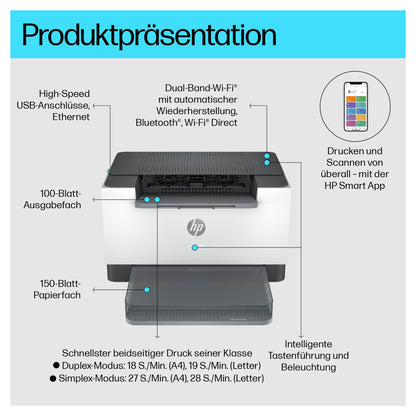 L HP LaserJet M207dw S/W-Laserdrucker A4 LAN WiFi Duplex