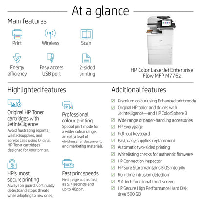 FL HP LaserJet Enterprise Flow MFP M776z Farblaser-Multifunktionsdrucker 2300 Blatt USB 2.0 LAN Wi-Fi USB 2.0