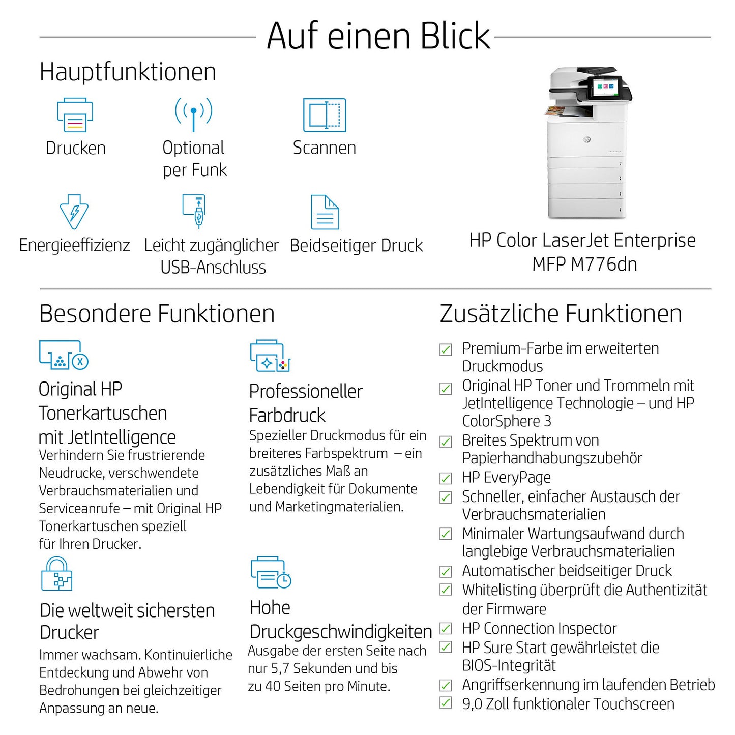 FL HP Color LaserJet Enterprise MFP M776dn Farblaser-Multifunktionsdrucker A3 650 Blatt USB 2.0 LAN Wi-Fi
