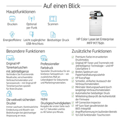 FL HP Color LaserJet Enterprise MFP M776dn Farblaser-Multifunktionsdrucker A3 650 Blatt USB 2.0 LAN Wi-Fi