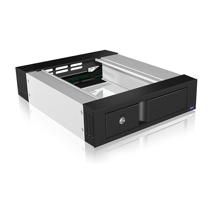 Wechselrahmen. 1xSATA/SAS 3.5" zu 1xSATA Host in 5.25" Einbauschacht. EasySwap trägerlos. Alu/ Plastik ICY BOX