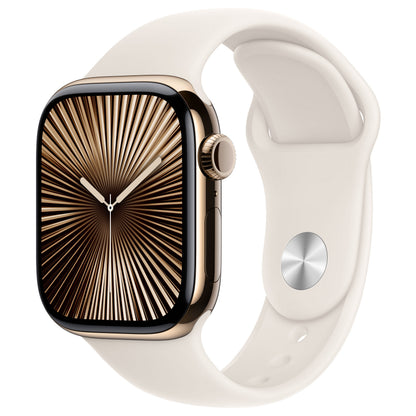 APPLE Watch Series 10 GPS + Cellular 42mm Gold Titanium Case with Starlight Sport Band - S/M