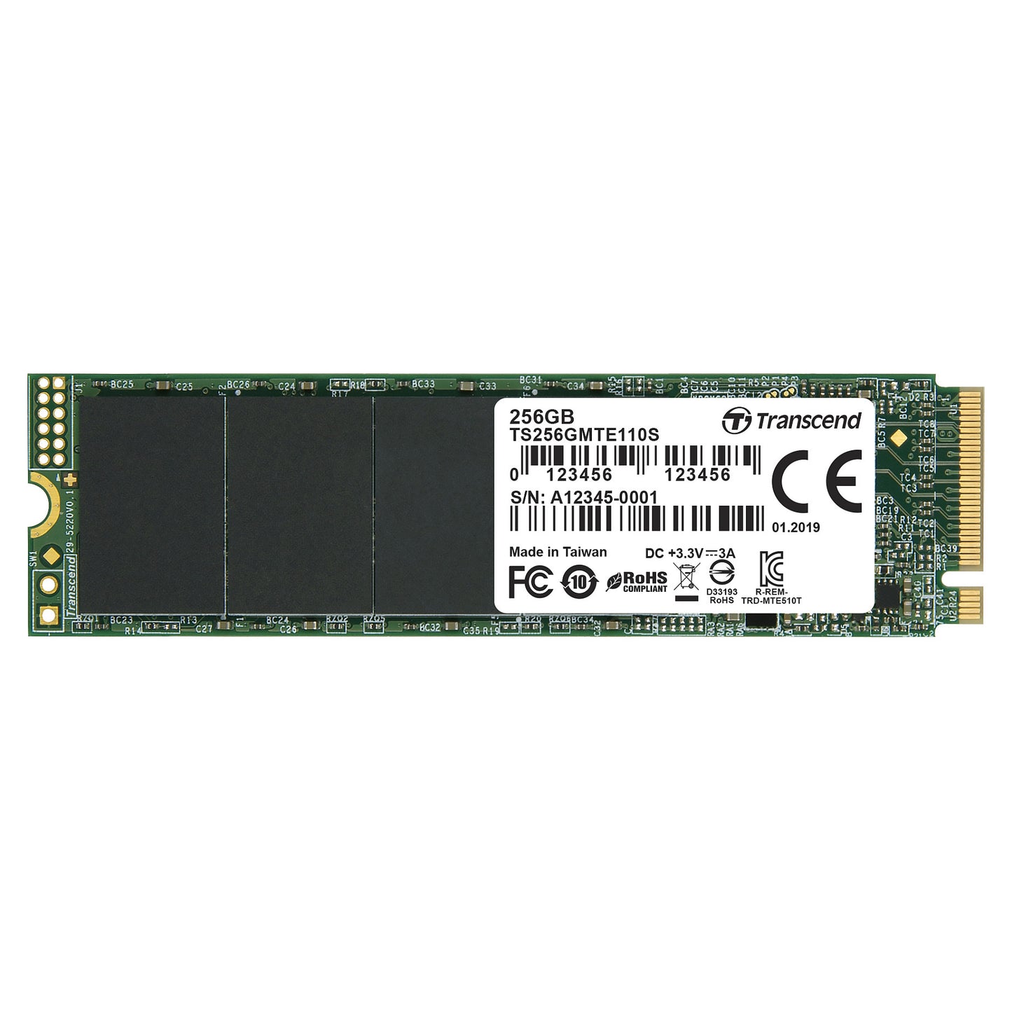 TRANSCEND 256GB M.2 2280PCIe Gen3x4 3D TLC DRAM-less
