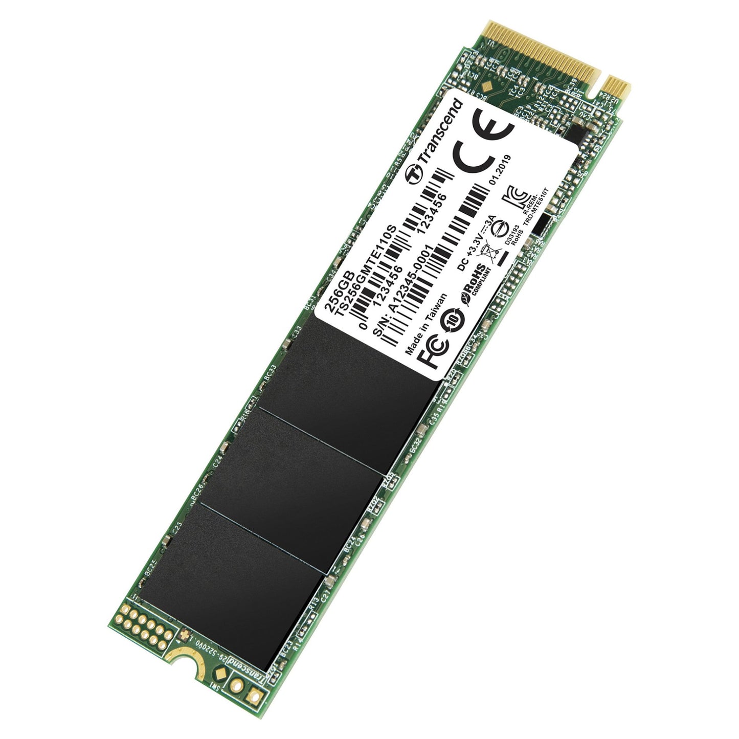 TRANSCEND 256GB M.2 2280PCIe Gen3x4 3D TLC DRAM-less