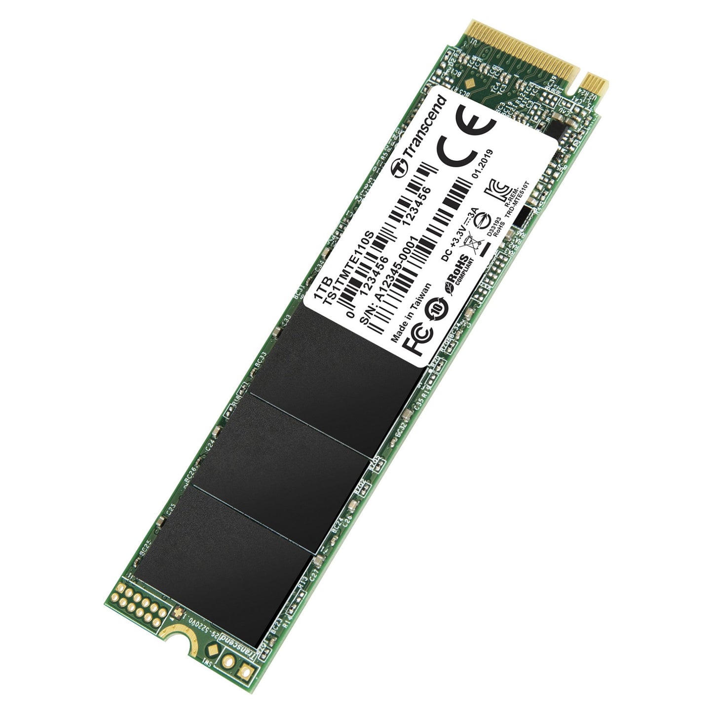TRANSCEND 1TB M.2 2280PCIe Gen3x4 M-Key 3D TLC DRAM-less
