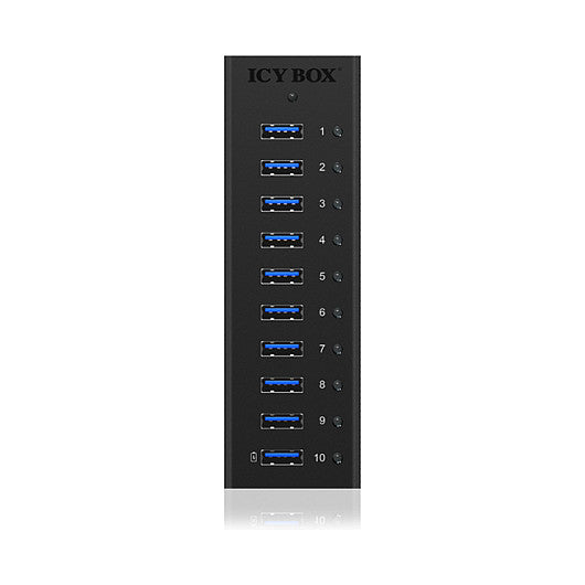 HUB 10 Port. Ladeport Aluminium-mit Netzteil ICY BOX